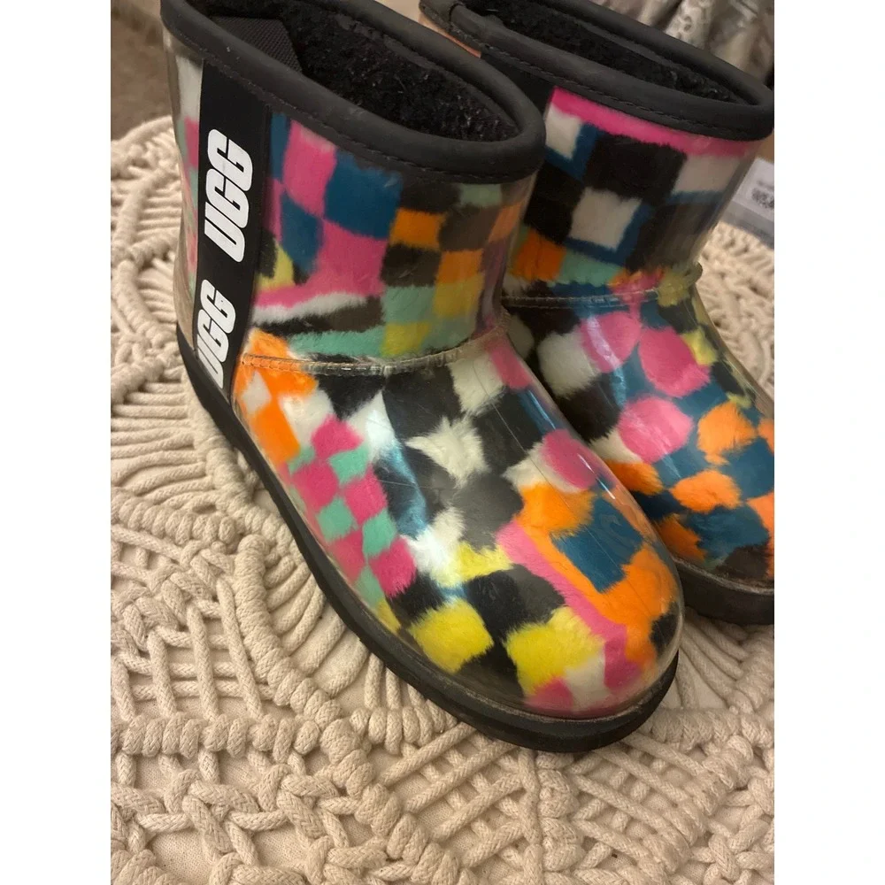 UGG‎ Kids Classic Clear Mini II Waterproof Boots Multi Color Checker 1134910K
